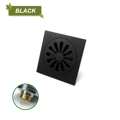 Black decorbites brass square shower floor drain with sunburst pattern for kitchen and bathroom use