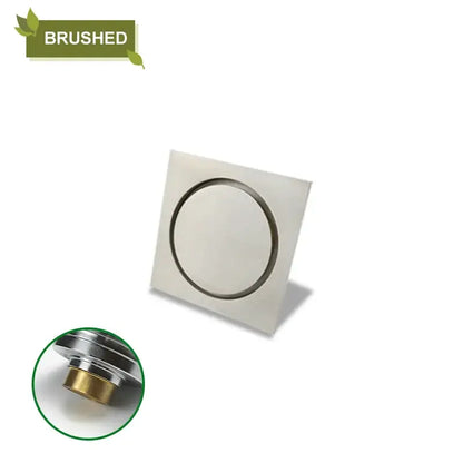 Sunburst brass square shower floor drain with brushed stainless steel and brass square shower internal components