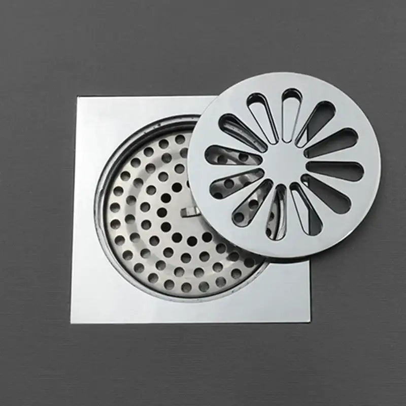 Silver decorbites brass square shower floor drain with petal-shaped brass square cover for kitchen and bathroom use