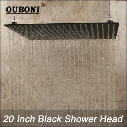 Black ouboni 20-inch rectangular super slim matte shower head with multiple water jets for bathroom fixture