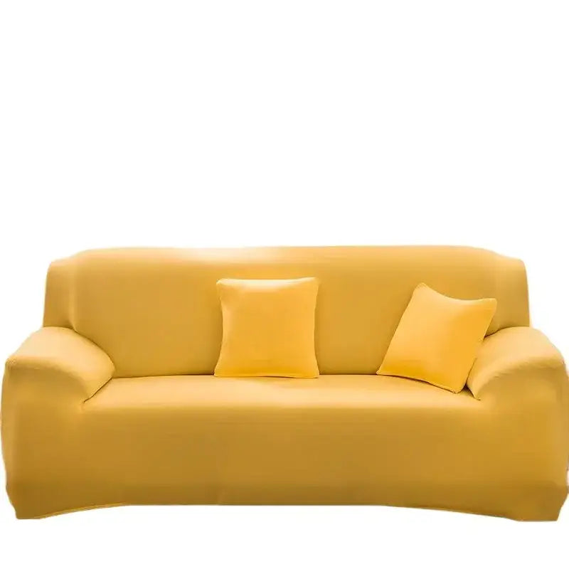 Yellow stretchy silk sofa cover with matching pillows for living room and accent chairs protection and style