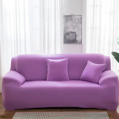 Purple stretchy silk sofa cover with matching pillows for living room accent chairs and sofas