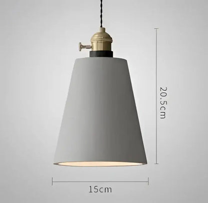 Gray conical pendant light with brass-finished ceiling fixture and black cord complements decorbites blue glass pendant lights