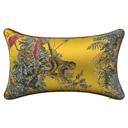 Vibrant yellow satin jacquard sofa pillowcase set with detailed jungle scene for decorbites jacquard sofa decor