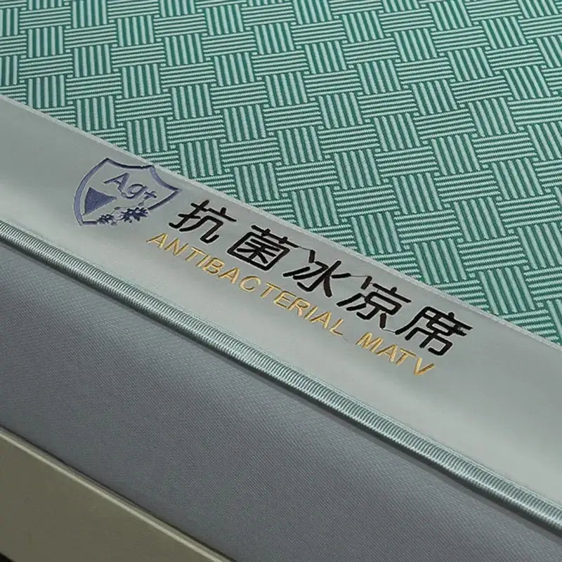 Teal herringbone silky soft fitted sheet set with silver satin antibacterial ribbon featuring ag+ shield logo