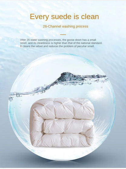 A temperature controlled white goose down quilt with diamond stitching and thickened core for warmth and comfort