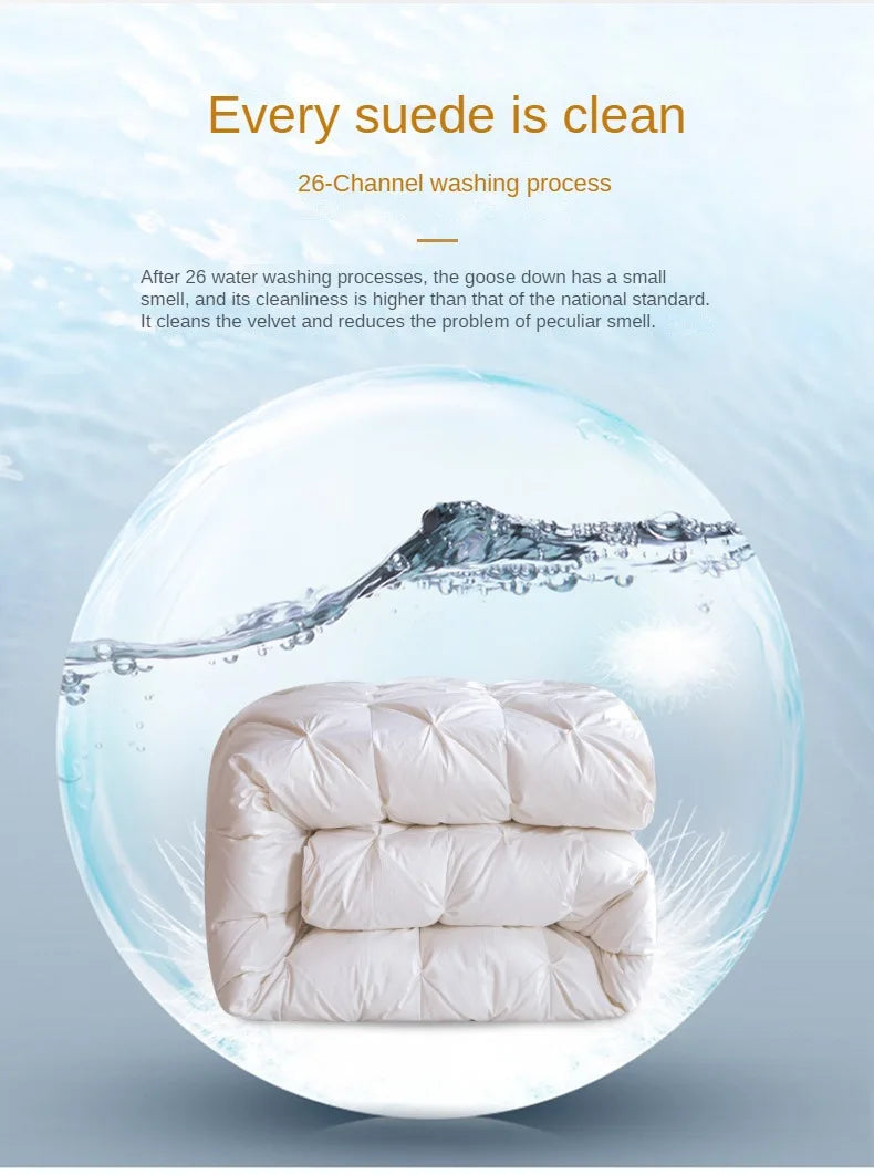 A temperature controlled white goose down quilt with diamond stitching and thickened core for warmth and comfort