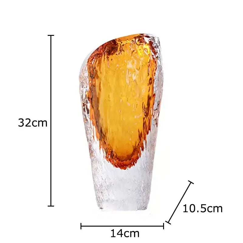 Translucent amber glass vase with rough textured surface and smooth polished top for living room decorbites amber glass decor