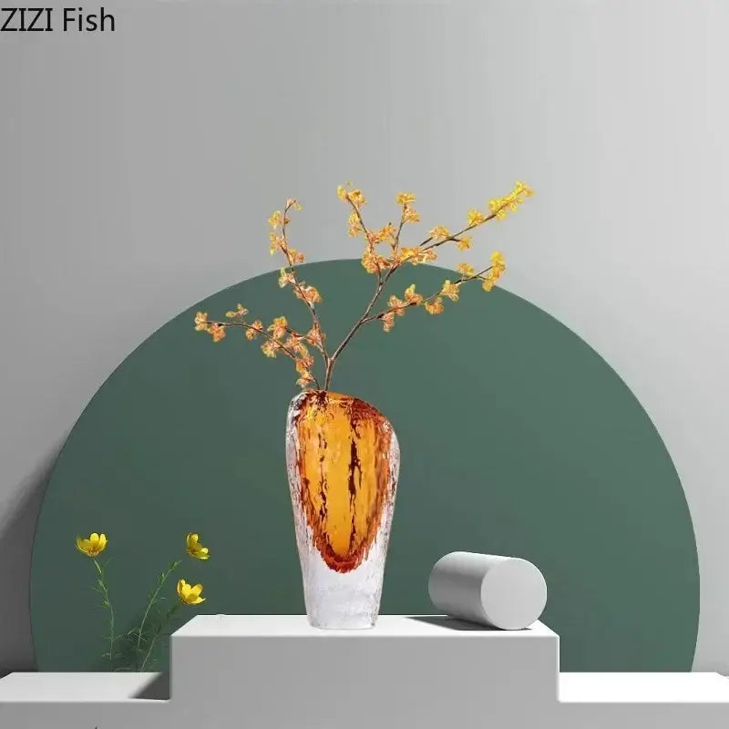 Translucent amber glass vase with textured hand-blown finish and sleek modern silhouette for decorbites amber glass decor