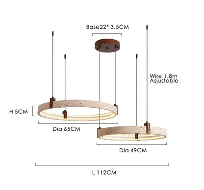 Modern beige pendant light with textured cave stone finish and bronze hardware decorbites cave stone chandelier in two sizes