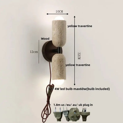 Yellow travertine textured wall light with wooden accents decorbites led wall light for bedroom decor