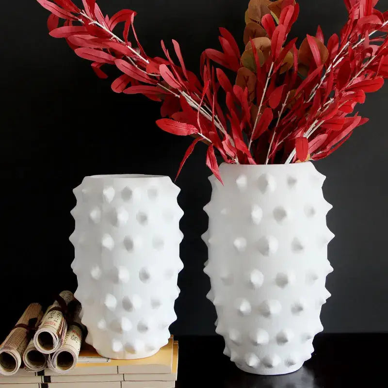 Two white ceramic flower vases with textured spiky design for decorbites black ceramic flower vase living room decor