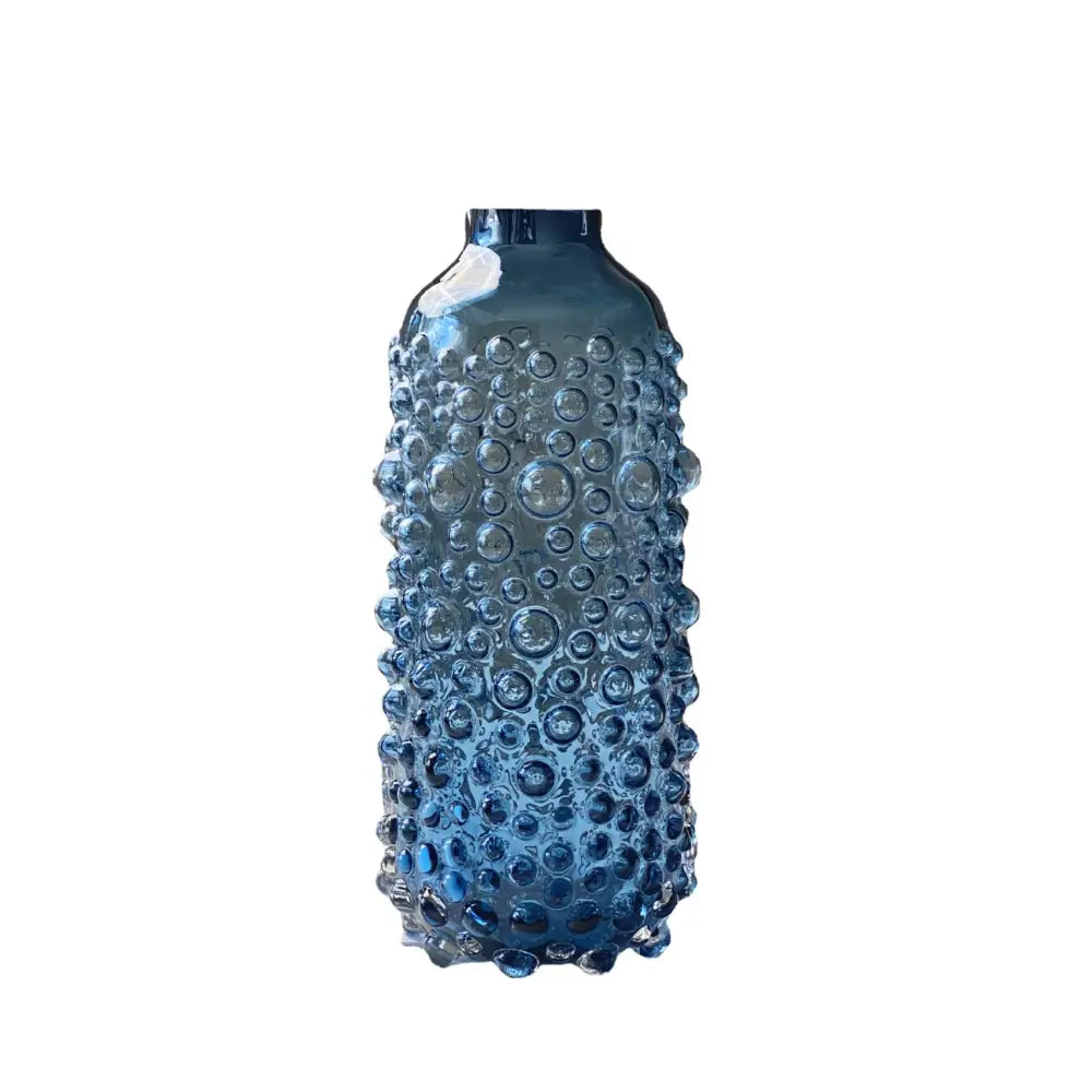 Translucent blue glass flower vase with textured bubble-like surface ideal for living room decorbites clear glass decor