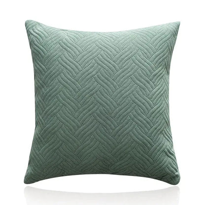 Soft sage green cushion cover with textured herringbone quilted pattern for decorbites blue wave living room decor
