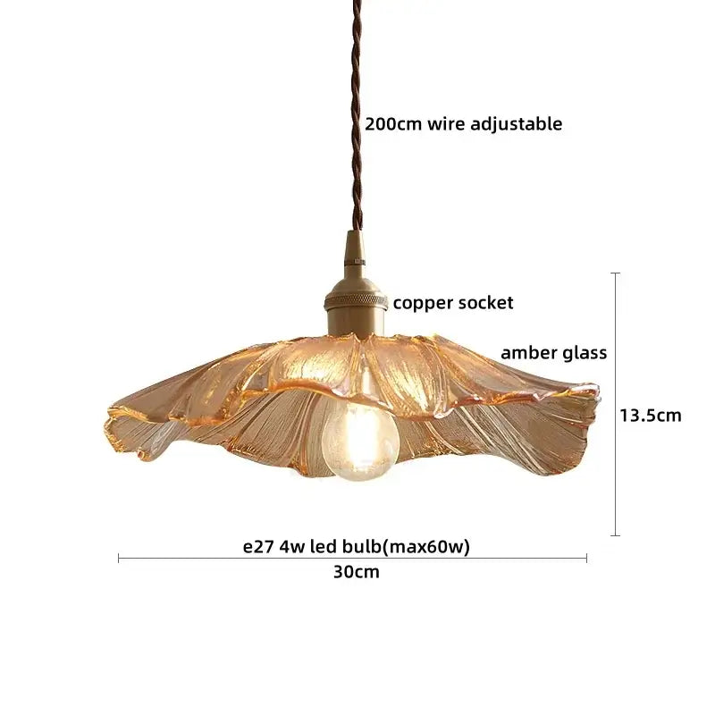 Delicate amber glass pendant light with copper socket and braided wire suspension for decorbites clear glass led fixture