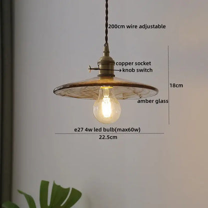 Vintage-style pendant light with copper socket knob switch and amber glass shade for decorbites clear glass led lighting