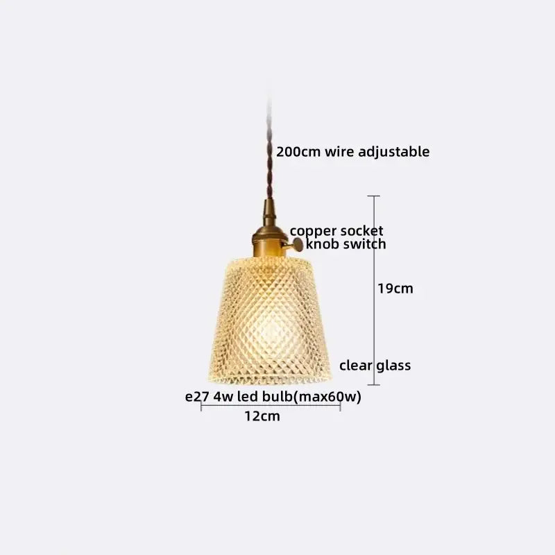Vintage-style brass pendant light with decorbites clear glass led textured shade and adjustable 200cm wire suspension