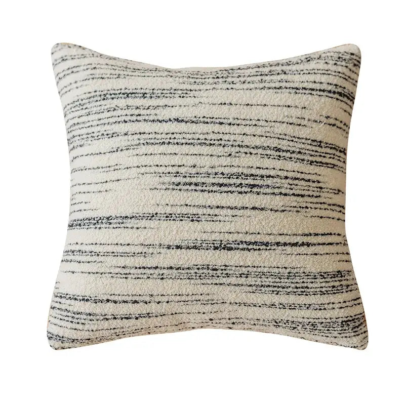 Cream-colored comfort woolen pillow cover with textured black horizontal stripes for living room decorbites comfort woolen pillow