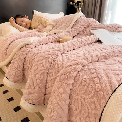 Textured cream coral fleece warm blanket with raised pattern pink plush fleece and cream inner lining decorbites coral fleece
