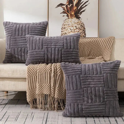 Gray textured throw pillow with woven ribbed pattern cushion cover for living room decorbites geometric design decor