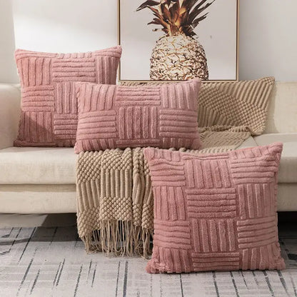 Soft pink textured throw pillows with a woven ribbed pattern for decorbites geometric design cushion covers decor