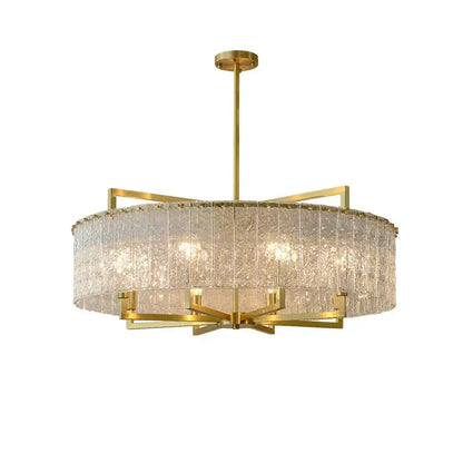 Brass-framed dimmable led copper glass chandelier with textured translucent panels for living room decorbites dimmable led
