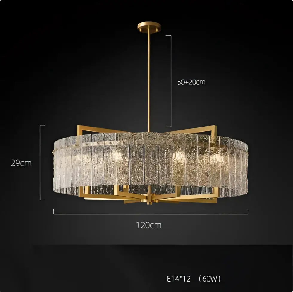 Gold-toned textured crystal dimmable led copper glass chandelier with cascading strands and modern geometric frame for living room decorbites dimmable led copper