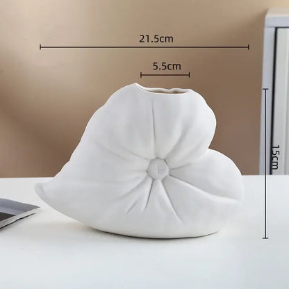 White ceramic fluffy heart vase with soft rounded petals and subtle ridges for decorbites fluffy heart living room decor