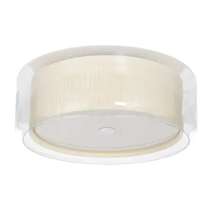 Beige and clear glass ceiling lamp with a frosted cylindrical pleated white glass shade for bedroom use