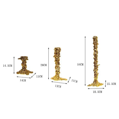 Three golden textured candlestick holders with rocky surfaces varying heights decorbites golden candlestick holder centerpiece
