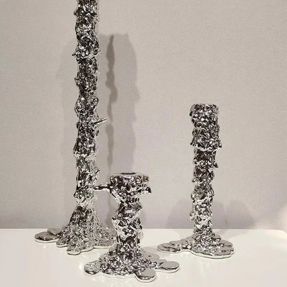 Silver textured candlestick holder with a molten metal appearance for decorbites golden candlestick dining room centerpiece
