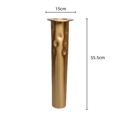 Tall brass cylindrical decorbites golden metal candlestick holder with hammered texture and rounded rim for dining room decor
