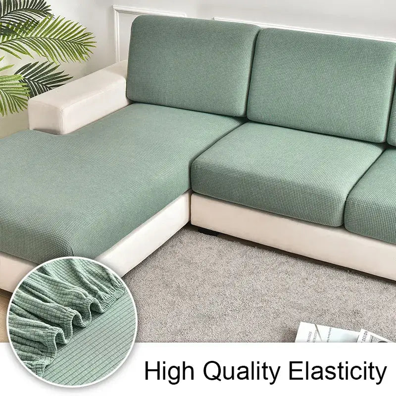 Mint green textured ribbed fabric elastic sofa cover for living room slipcover with waterproof material