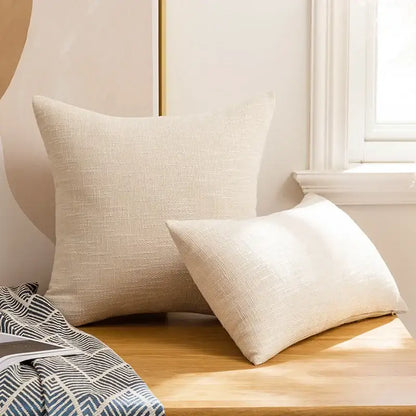 Beige linen cotton throw pillowcase with subtle woven pattern for living room decorbites linen cotton decor