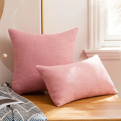 Soft pink linen cotton throw pillowcase with subtle woven texture for living room decorbites linen cotton decor