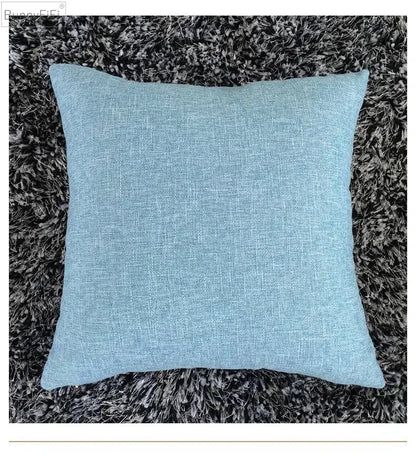 Light blue square cushion cover with textured linen fabric ideal for ivory sofa cushion and decorbites ivory sofa decor