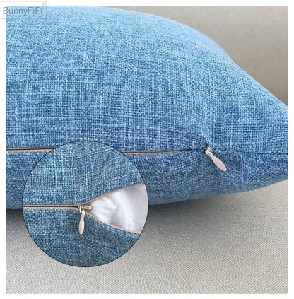 Blue textured fabric cushion cover with zipper closure suitable for decorbites ivory sofa and ivory sofa cushion decor