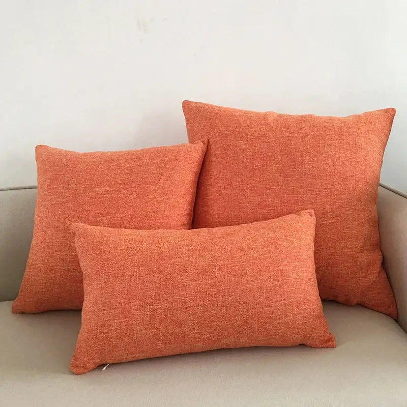 Set of three orange textured fabric cushion covers for decorbites ivory sofa and ivory sofa cushion decor