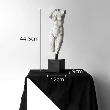 Textured off-white body art resin sculpture of female torso on black base for decorbites living room decor