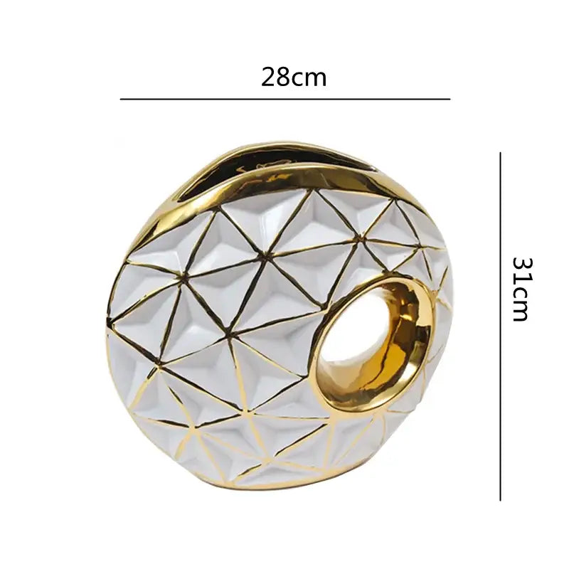 A sleek white ceramic vase with geometric gold-trimmed design and glossy finish for decorbites golden ceramic decor