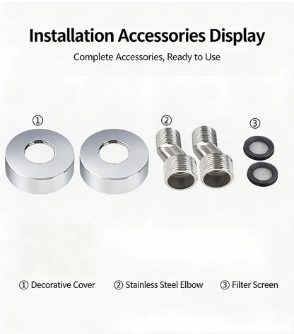 Shiny chrome-finished decorative covers for thermostatic bathtub shower faucet plumbing installation