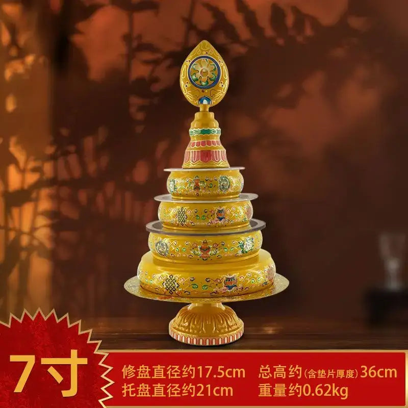 Golden multi-tiered tibetan cloisonné manda pan tea pan with enameled blue and green decorbites cloisonné manda design