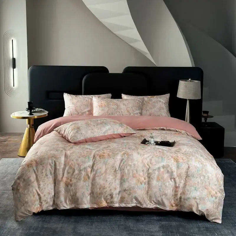 Floral-patterned decorbites cotton bedding set in soft pastels with sheen and plush pink accent for bedroom decor