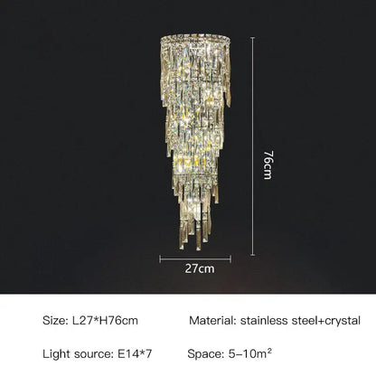 Elegant tiered cascading crystal wall light with clear prisms and stainless steel frame for luxury living room decorbites wall light