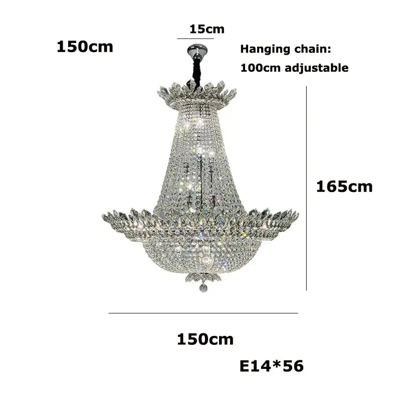 Tiered crystal chrome led chandelier with fluted k9 crystal design and adjustable hanging chain for living room decorbites k9 crystal