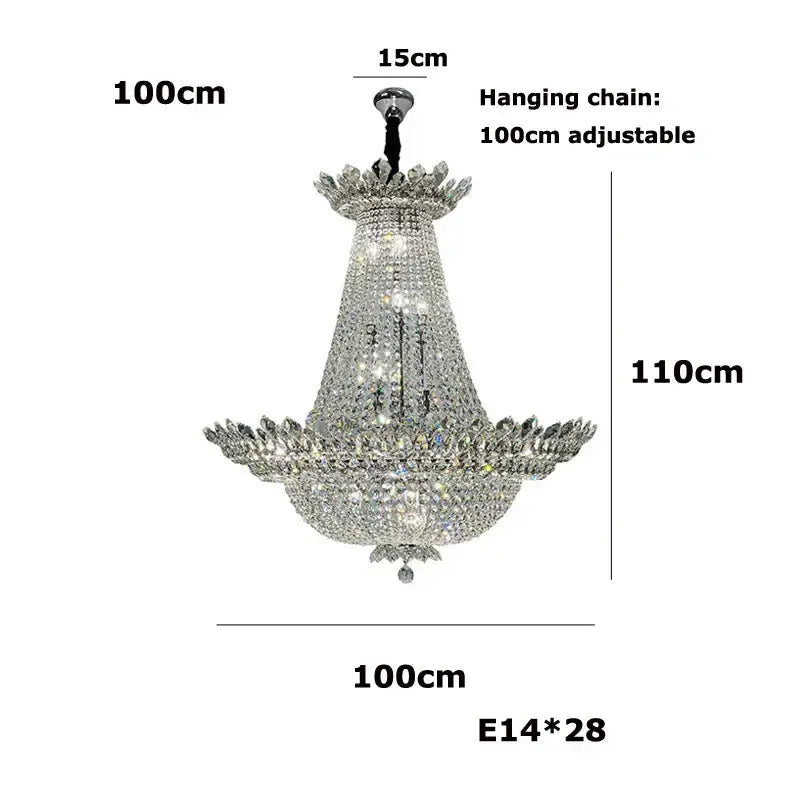 A tiered crystal chrome led chandelier with 28 e14 bulbs featuring decorbites k9 crystal for living room lighting