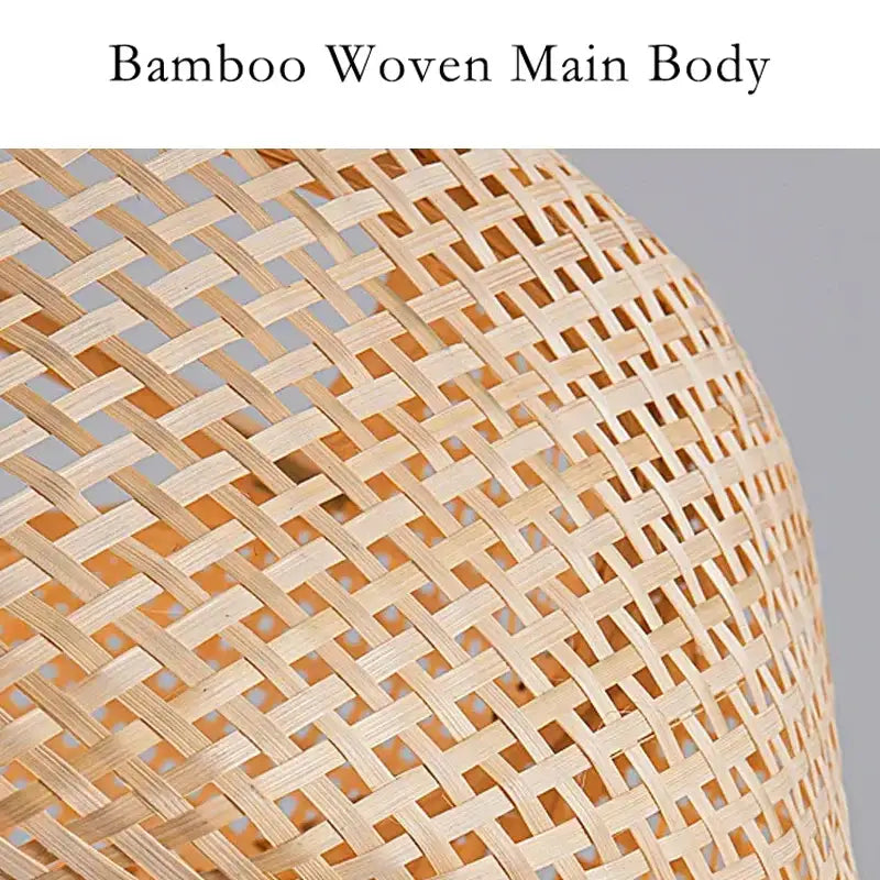 Tiered golden bamboo pendant light featuring a light beige woven bamboo pendant lampshade for dining room use