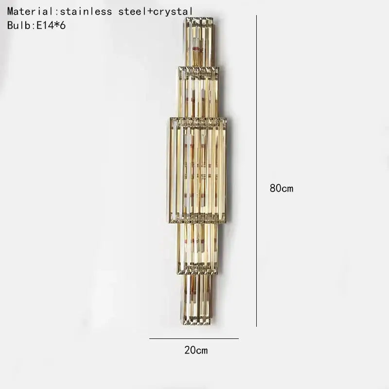 Tiered golden decorbites clear glass wall lamp with stacked crystal and polished stainless steel for dining room sconce