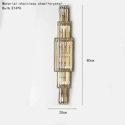 Tiered golden decorbites clear glass wall lamp with stacked crystal and polished stainless steel for dining room sconce