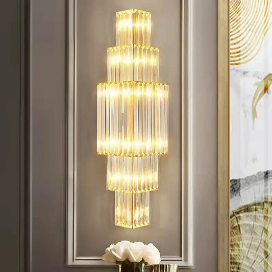 Tiered golden decorbites clear glass wall lamp with stainless steel frame and warm led lighting for dining room decor